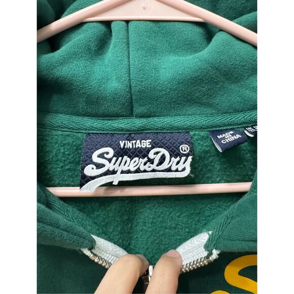 SuperDry Japan size Medium Zip Up Hoodie Green Yellow - Picture 8 of 10